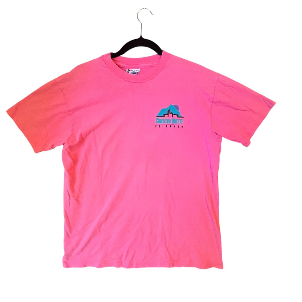 Hanes Beefy T Shirt L Pink‎ Crested Butte Colorado Ski Vtg 90s USA Single Stitch